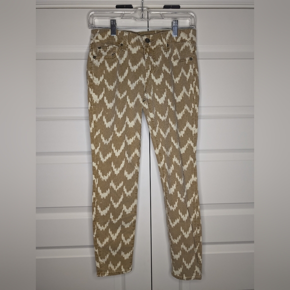 7 For All Mankind Denim - 7 For All Mankind Size 24 Skinny Cropped Jeans Tan with Cream Chevron Women